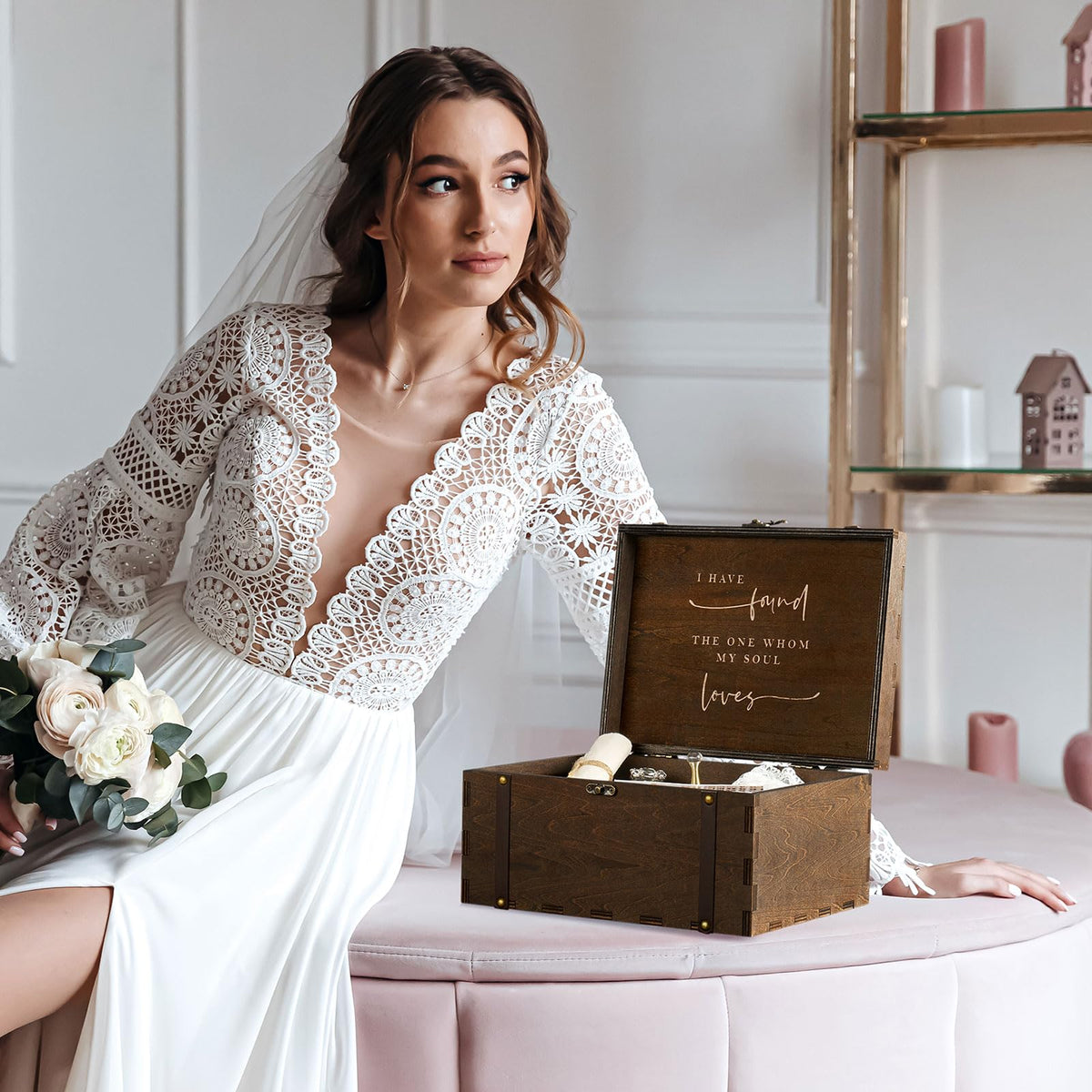 AW BRIDAL Large Mr and Mrs Wedding Keepsake Box with Lids, Engraved Wooden Storage and Decorative Box, Bridal Shower Gifts for Bride Bachelorette, Engagement Gift for Couples Newly Engaged