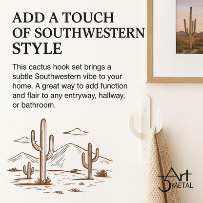 3Art Metal Cactus Wall Hooks Set of 2 – Black & White Minimal Metal Hangers – Decorative Wall Rack for Entryway, Bathroom, Kitchen, Modern Minimalist Decor