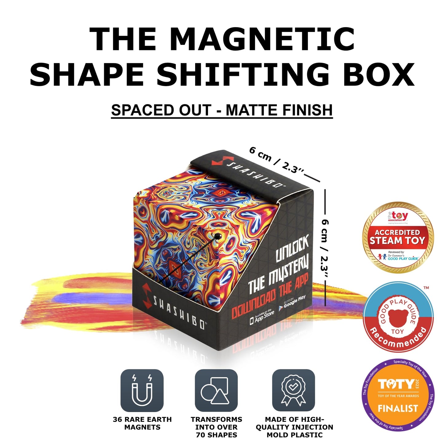 Shashibo Shape Shifting Box - Award-Winning, Patented Sensory Cube w/ 36 Rare Earth Magnets - Extraordinary 3D Magic Cube Cube Magnet Sensory Toy Transforms Into Over 70 Shapes (Spaced Out)