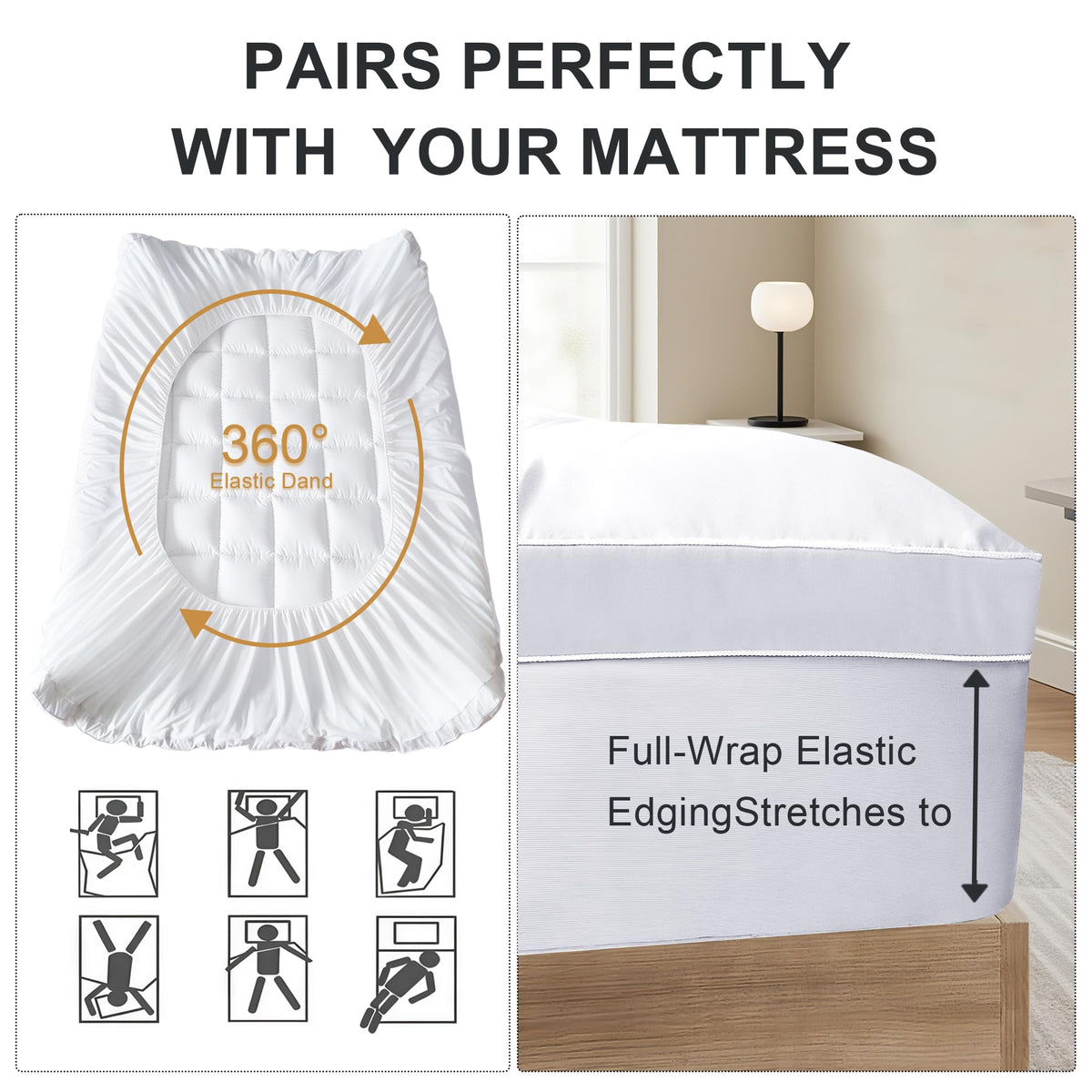 3 Inch Mattress Topper Queen Size Breathable Filled Soft Fluffy Supportive for Back Pain Relief, Bed Mattress Pad Pillow Topper with Extra Thick Padded Protector for 8"-21" Deep Pocket
