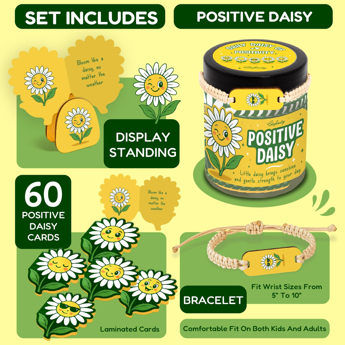 Stofinity Positive Daisy Gifts For Women - Emotional Support Flowers For Teachers Appreciation Gifts, Jar of Positive Affirmations Cards For Teens, Inspirational Gift Cute Desk Accessories