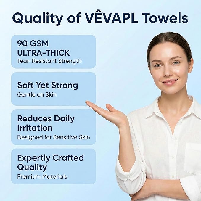 VÊVAPL® - VEVAPL Clean Facial Towels XL – 60 Towels | 100% Viscose, Disposable