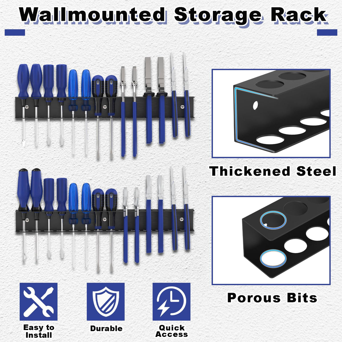 iCHKED Screwdriver Organizer Wall Mount, Screw Driver Holder,Metal Plier Rack Utility Tool Rack Organizers and Storage Rack for Garage Workshop Workbench Tool Chest Cart (1 PCS)