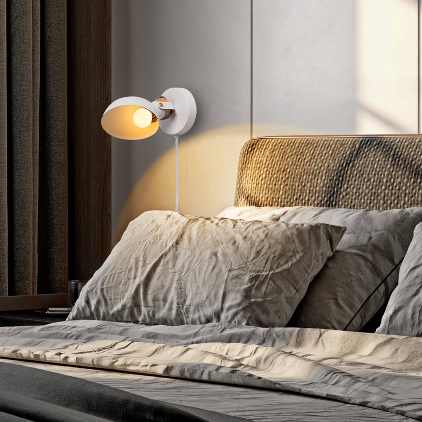 Aisilan Modern Wall Sconce with Plug in Cord and On Off Switch 5W E12 Bulb Matte White Swivel Wall Light for Bedside Living Room Corridor Hotel 3000k White