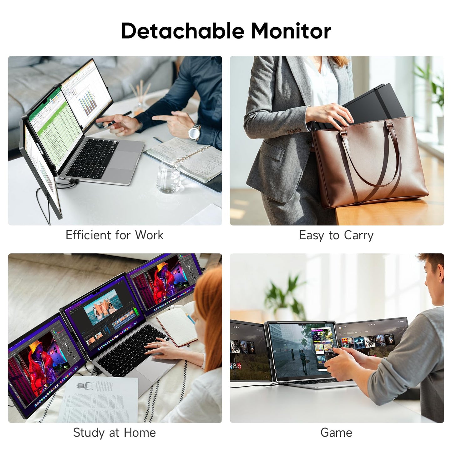 Dopesplay 2025 Newest 14.1" Laptop Screen Extender, 1200P FHD IPS Portable Monitor for Laptop, Triple Dual Monitor Compatible with Windows Mac Android Chrome Fits 13-17" Laptops