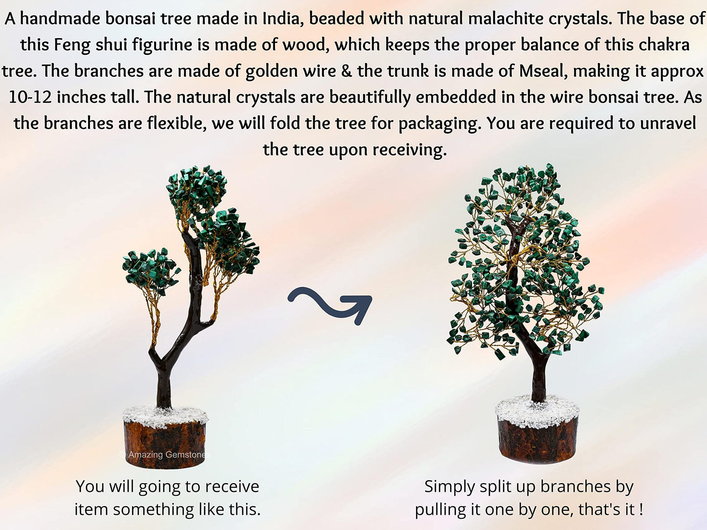Amazing Gemstone Malachite Crystal Tree - Healing Crystals Stones - Chakra Tree of Life Stocking Stuffers, Bookshelf, Feng Shui, Home Décor, Meditation Gifts