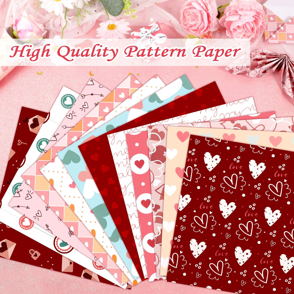 Konsait 24 Sheet Valentine's Day Pattern Paper Love Scrapbook Supplies Single Sided 6x6 Scrapbook Paper Valentine Supplies for Diy Making Greeting Cards and Decorating Photo Albums