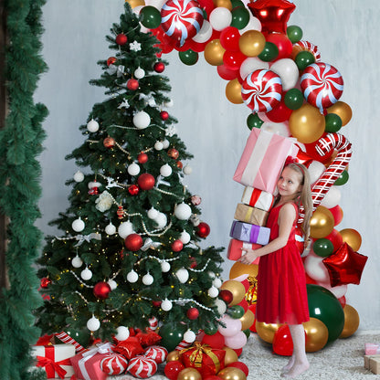 RUODON Christmas Balloon Arch Kit - 233 Pieces with Candy, Cane, Latex, Gift Box & Star Balloons for Party Decorations