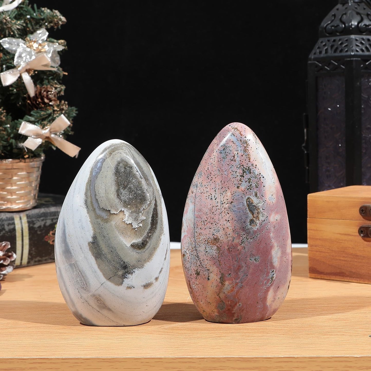 SUNYIK Irregular Ocean Jasper Stone Slab, Self-Standing Upright Ocean Jasper Plam Stone for Home Office Decor Meditation Relax, (0.5-1lb)