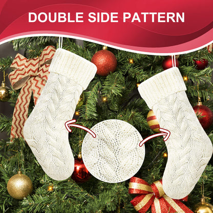 Kunyida Pack 4,18" Unique Ivory White Knit Christmas Stockings Style3