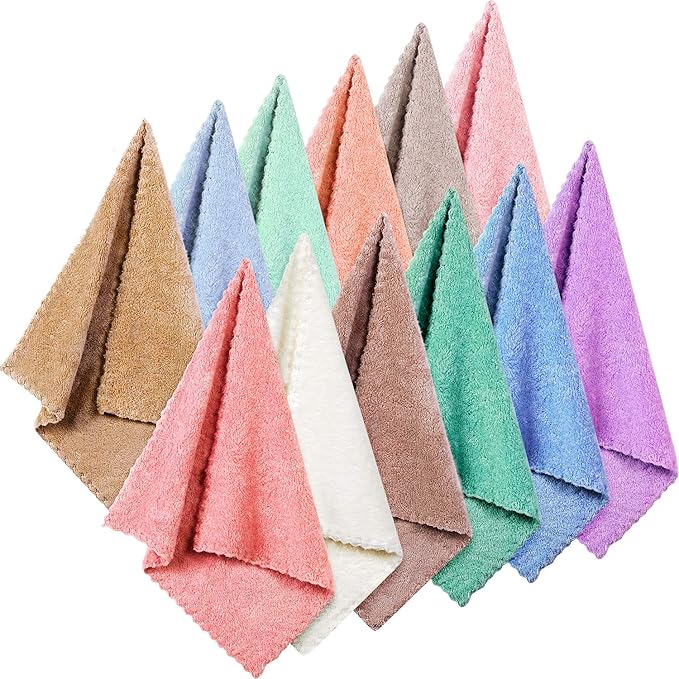 Syhood 12 Pieces Face Wash Cloth 12 x 12 in Makeup Remover Cloths Towel Coral