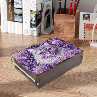 MVVMTOP Diamond Art Painting Kit Wooden Storage Box, cat Pattern DIY Special Shaped Diamond Flip Cover Wooden Money Box, Handmade Art Desktop Decorations Birthday Gifts for Friends