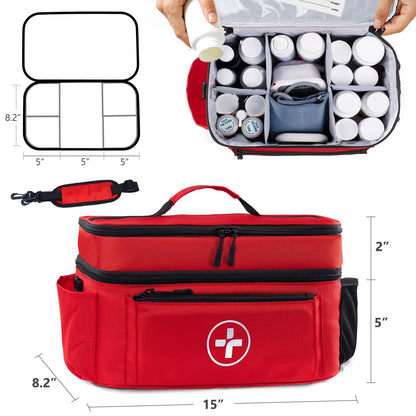 BAGSFY Travel Medicine Bag Organizer, Medical Bag Empty, Pill Bottle Organizer for Home, Large Medication Storage, Travel Carrying Case First Aid Kit Bags Empty, Emergency Kit.