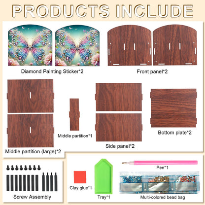 Tontut Diamond Painting Kit Storage Box, Beautiful Butterfly 5D DIY Open Multi-Compartment Organiser Box, for Storing Desktop Items, Handmade Creative Gift