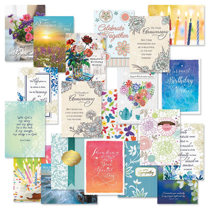 Current Faith Assorted Cards with Envelopes All Occasion - 20 Pack, Large 5" x 7" Christian Cards with Sentiments, Variety of Get Well, Sympathy, Birthday, Anniversary & Thinking of You