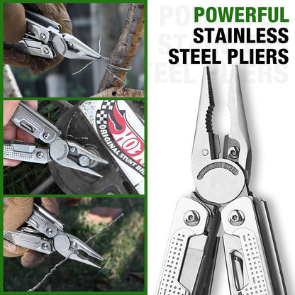 SHALL Multi Tool, 18-in-1 Multitool Pliers, Stainless Steel Multi-tool Pocket Knife w/Screwdriver Bit & Universal Socket, Self-locking Multipurpose Tool w/Sheath for Camping Fishing Survival Hunting