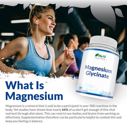 Magnesium Glycinate Supplements 1000mg (Bisglycinate) - 180 High Strength Vegan Capsules - 3 Month Supply - Providing 200mg of Elemental Magnesium - Made in The UK - Nu U Nutrition