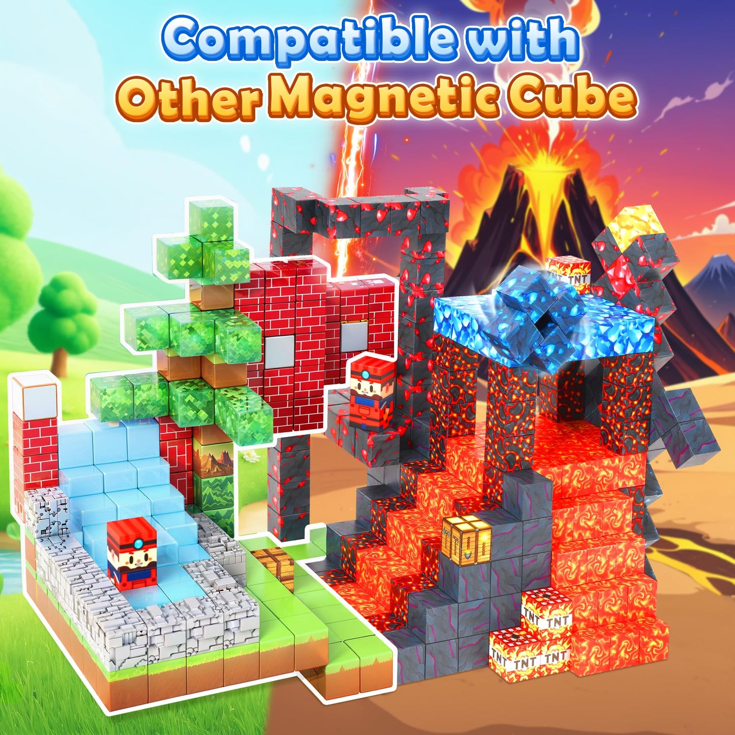 COOLJOYA Magnetic Blocks, 108PCS Magnetic Building Blocks for Kids Boys Girls Aged 3 4 5 6 7 8 Years Old, Montessori STEM Toys for Toddlers Kids, Stacking Construction Toys Sword Lava