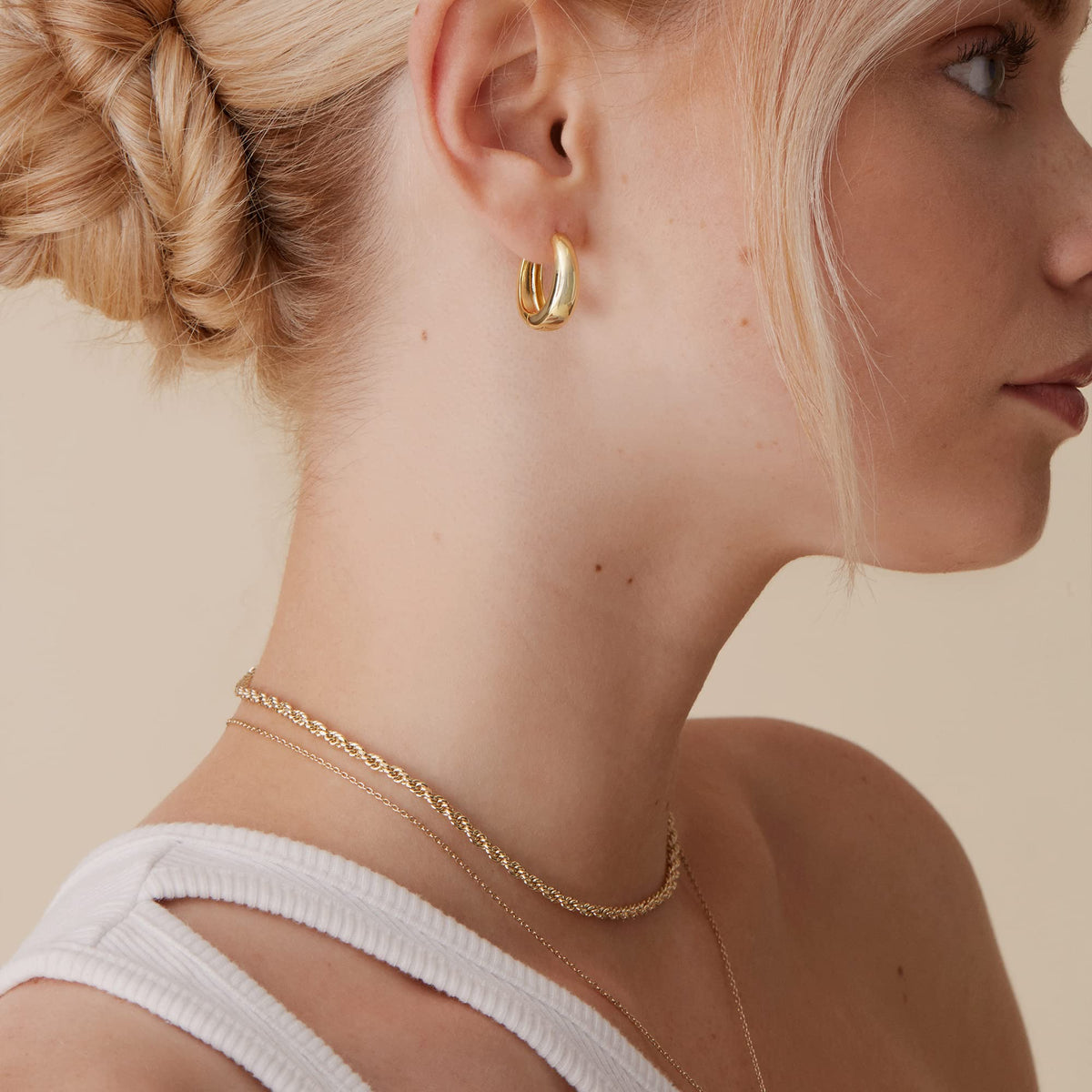PAVOI Rhodium Plated 925 Sterling Silver Post Small Chunky Hoops Earrings - Thick Lightweight Gold Hoop Earrings for Women