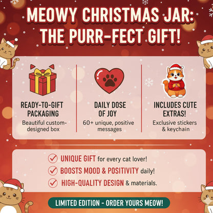 Meowy Christmas Jar with 60 Positive Cat Affirmation Cards, Gifts for People Who Love Cats, Cat Gifts for Women, Teens, Friends, Sisters, Emotional Support Cats, Christmas Gift Ideas Stocking Stuffers