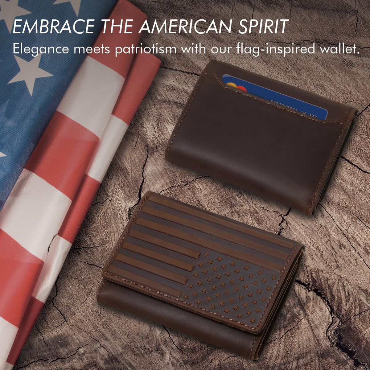 Pefiam Trifold Leather Wallet for Men RFID Blocking – Mens Trifold Wallet Leather with 12 Card Slots, Gift for Men, American Flag Wallet Dark Brown