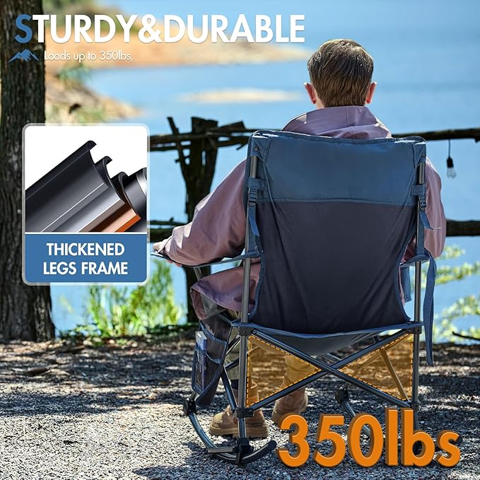 Portal Outdoor Rocking Chair Camping Folding Portable Rocker with Cup Holder Side Pocket Carry Bag, Support 350LBS (Midnight Blue)