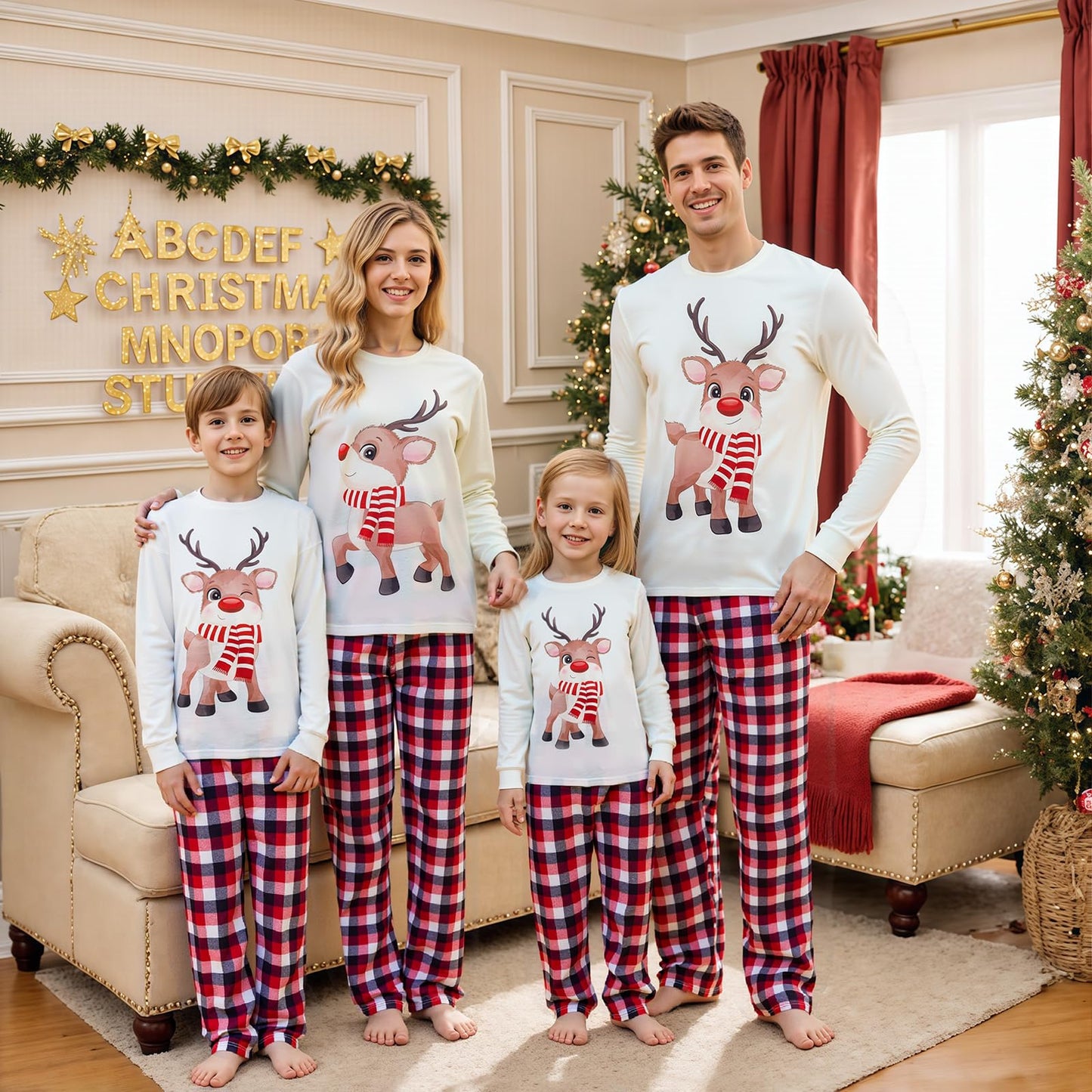 OAKFashion Christmas Family Pajamas Holiday Christma Pajama Family Matching Pjs Set Cute Sleepwear Elk Xmas Jammies for Couples Youth(#A311, Baby, 3 Months)