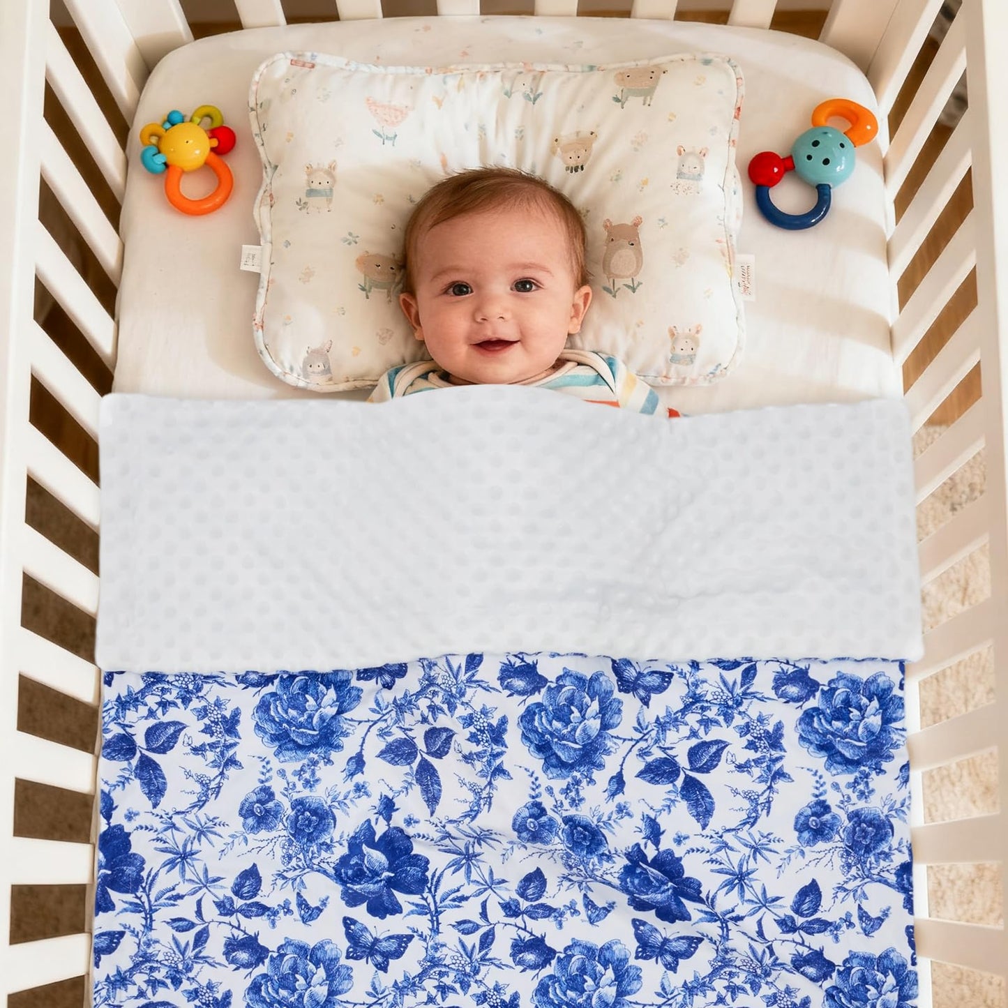 Baby Blanket for Boys Girls Super Soft Double Layer Minky with Dotted Backing Cute Cow Crib Receiving Blanket Bed Throws for Newborns Nursery Stroller Toddler 30 x 40 Inch (Blue Floral)