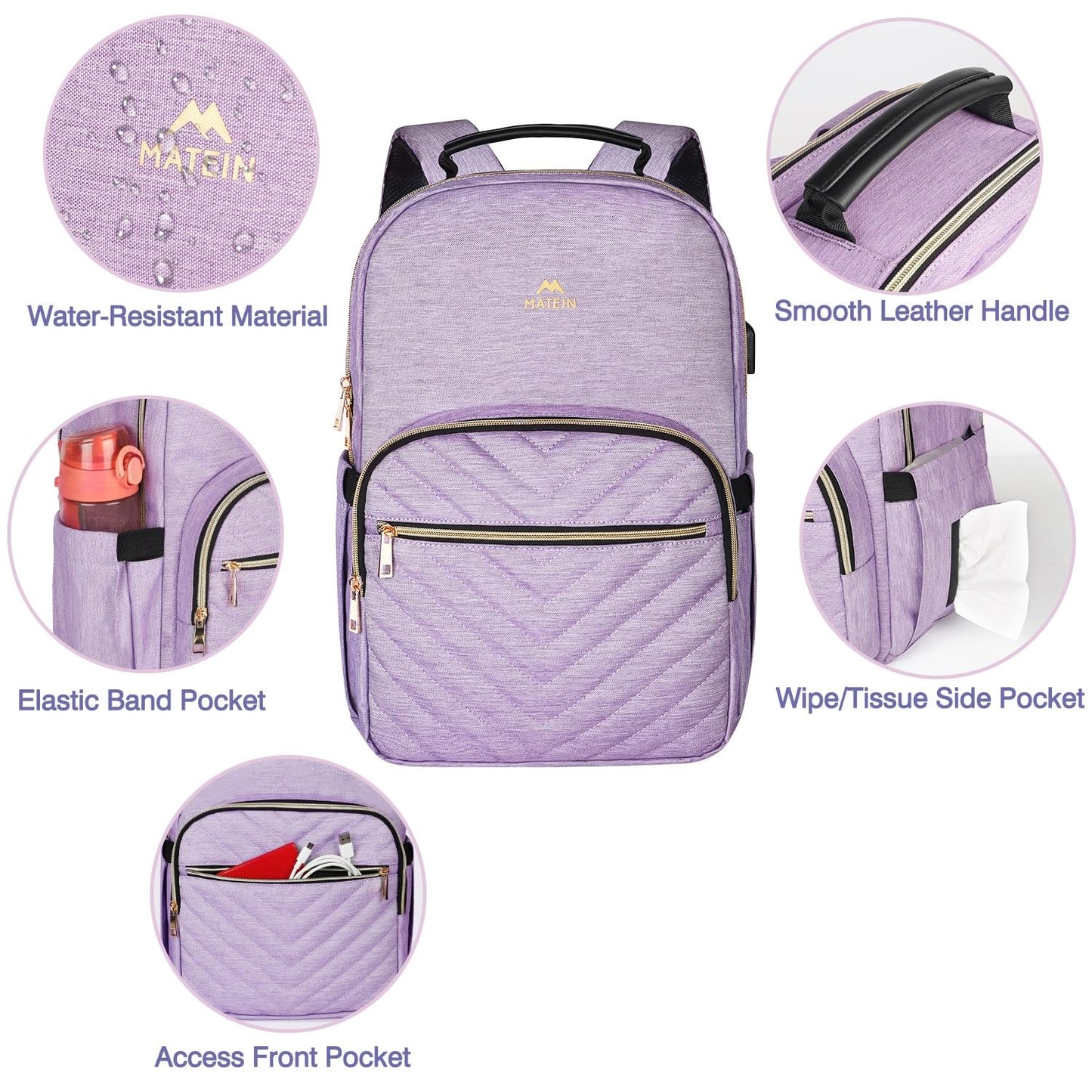 MATEIN Laptop Backpack for Women, School Backpack Bag 15.6 Inch Lightweight for Travel Work With USB Charging Port Waterproof, Anti theft Rucksack Girls Ladies for University College Large, Purple