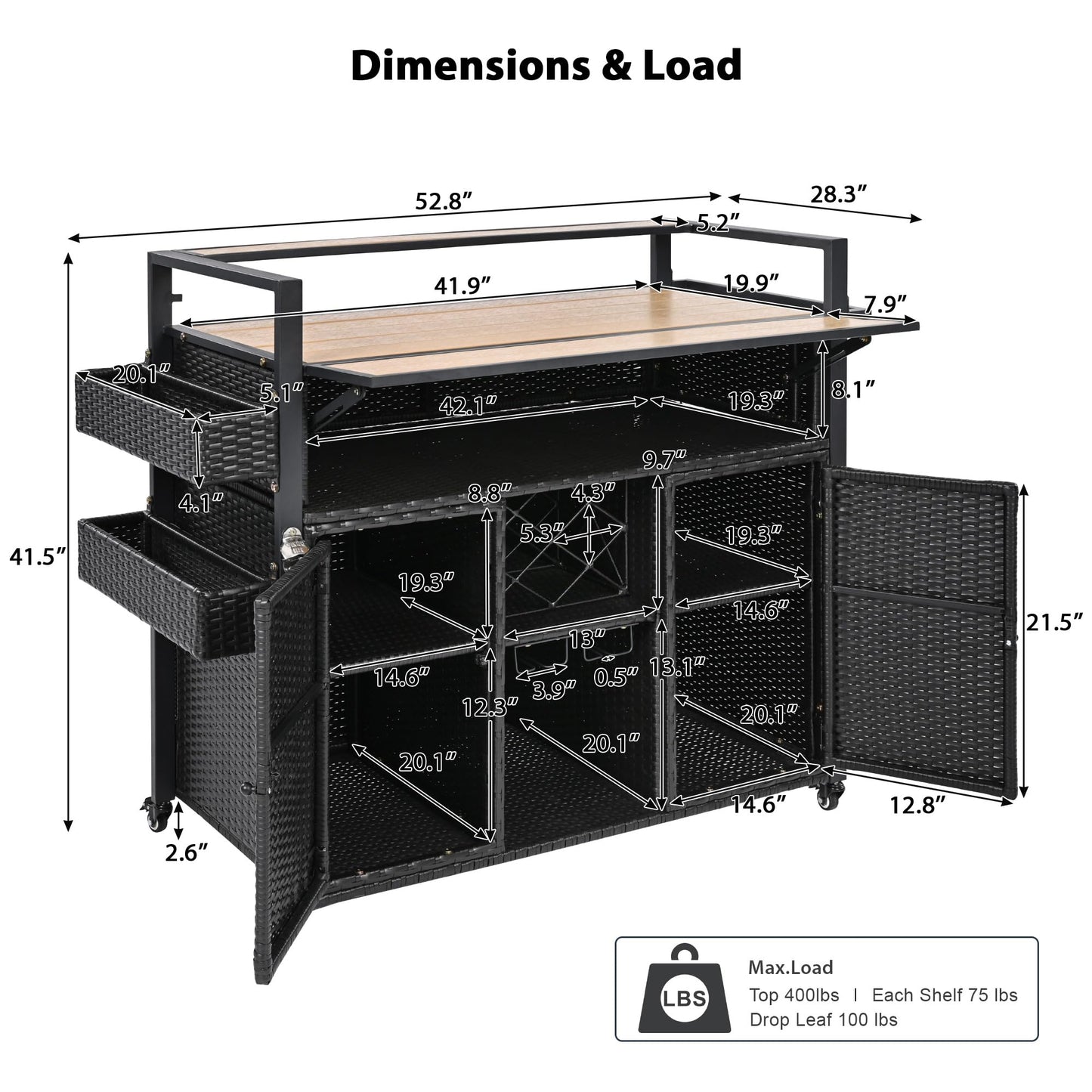 YOPTO Outdoor Grill Cart with Foldable Design,7-Tier Shelves,Lockable Wheels,Wine Rack & Weather-Resistant Wicker Rattan for Indoor/Outdoor Use,Black Brown