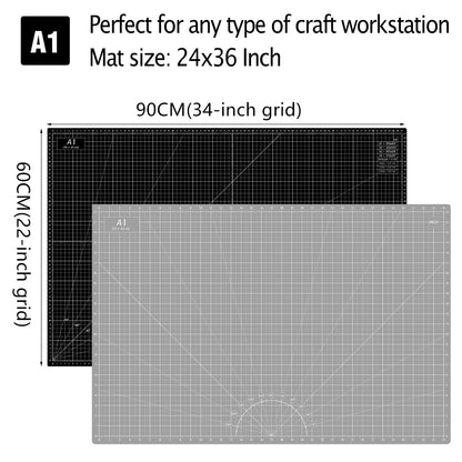 Headley Tools 24 x 36 Inch Thickened Self Healing Sewing Cutting Mat, A1 Rotary Cutting Sewing Mat for Crafts, Double Sided 5-Ply Table Cutting Board for Fabric Quilting Leather Arts Hobby, Grey/Black