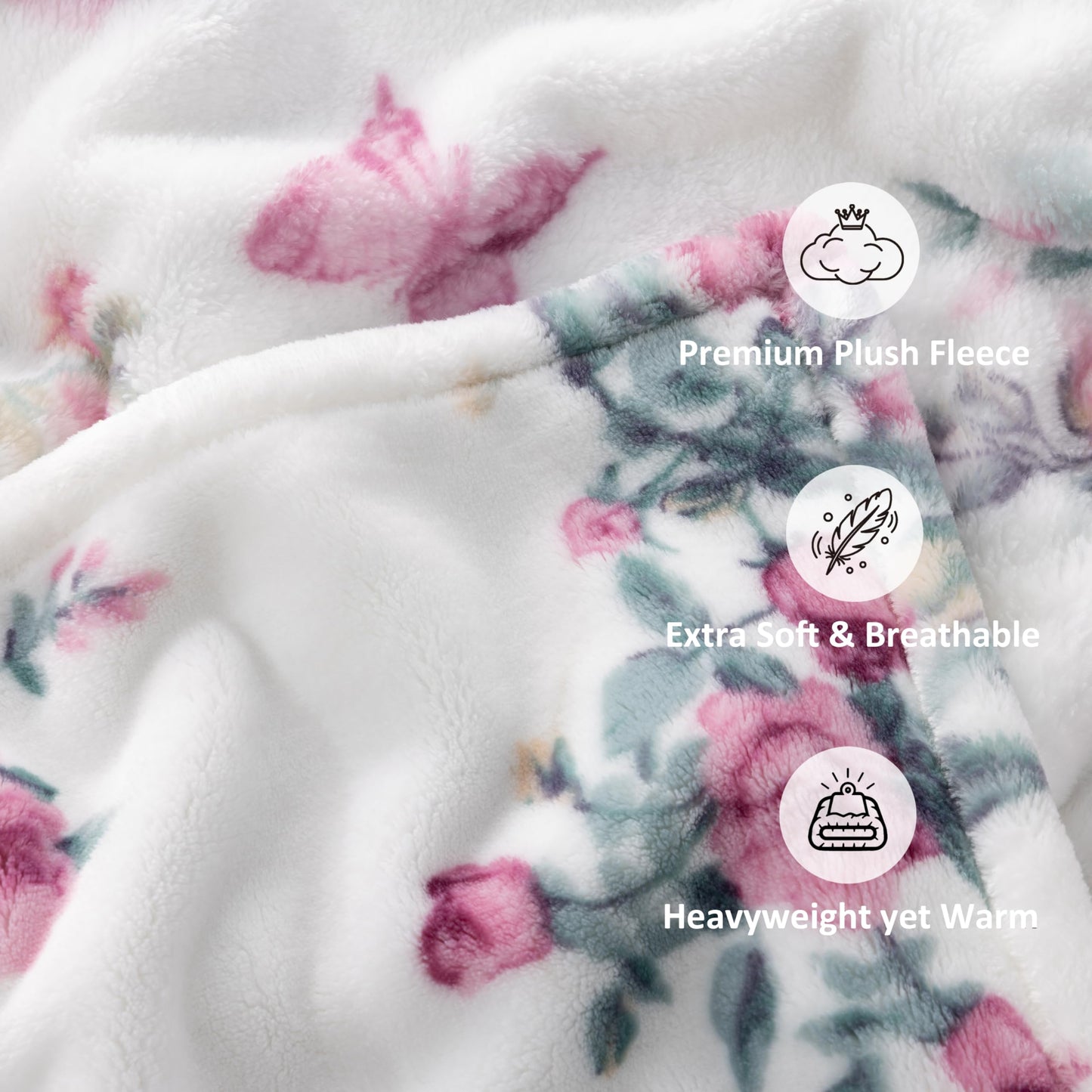 Sushing Printed Micorfiber Fleece Blanket, Heavyweight Warm Plush Blanket, Room Home Decor for Couch Bed Sofa, 70in x 90in, Pink Flowers