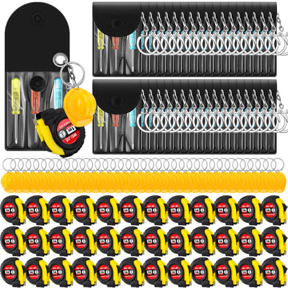 Jutom 108 Pcs Mini Construction Helmet Keychains Tape Screwdrivers Tool Adult Men Gifts Bulk for Easter Egg Stuffers Father's Day Construction Party Favors Gifts