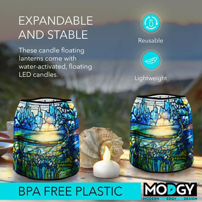 MODGY Luminary Lanterns Floating LED Candles with Batteries Included - Luminaries are Great for Weddings, Parties, Patios & Celebrations of All Kinds (Iris), Pack of 4
