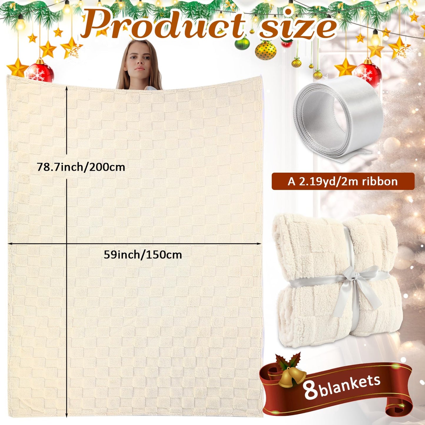 Windkream 4 Pcs Fleece Throw Blankets Bulk 60 x 80 Inch Warm 3D Checkered Flannel Blankets, Large Bedding Fleece Throws Lightweight Queen Size Fuzzy Blanket for Sofa Bed Couch Homeless Gifts