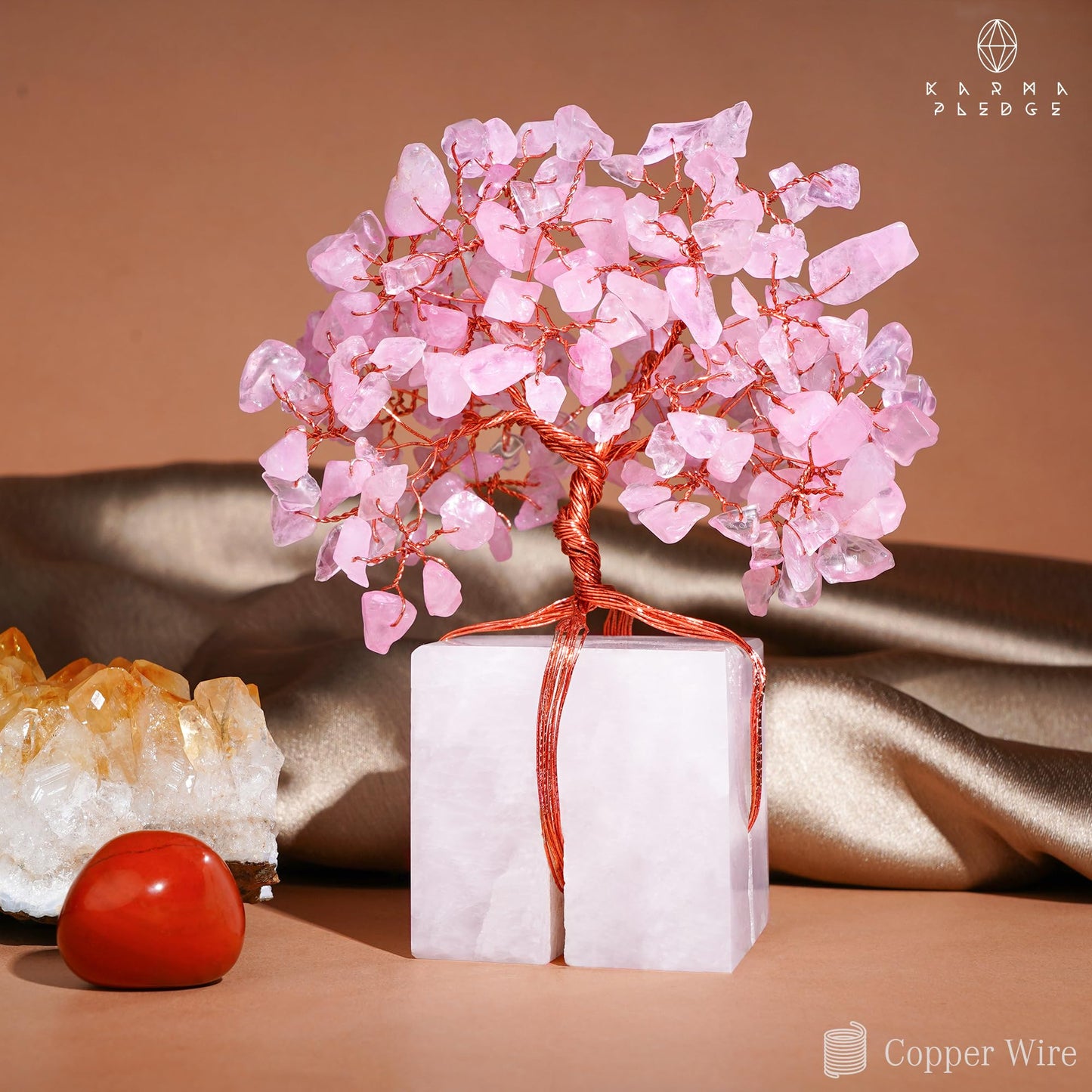Rose Quartz Crystal Tree of Life Unique Birthday Gifts for Women, Mom, Sister, Friends. Handcrafted Chakra Healing Crystal and Stones for Positivity, Money, Luck, Aesthetic Home and Office Decor