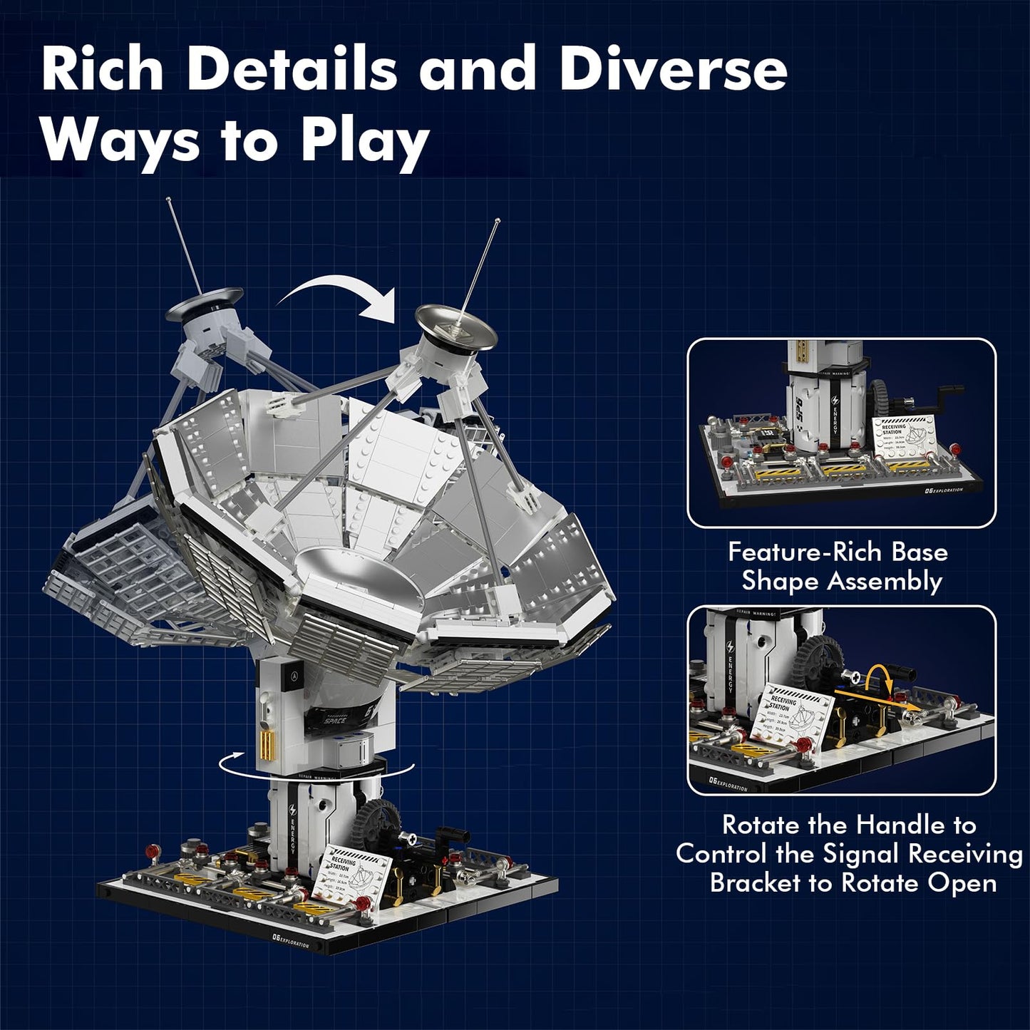 Sosuy Space Exploration Radio Telescope Building Blocks Set, STEM Toys for Boys 8+, Satellite Communication Base Model, Space-Themed Kit for Kids Adult Teens Girls Display