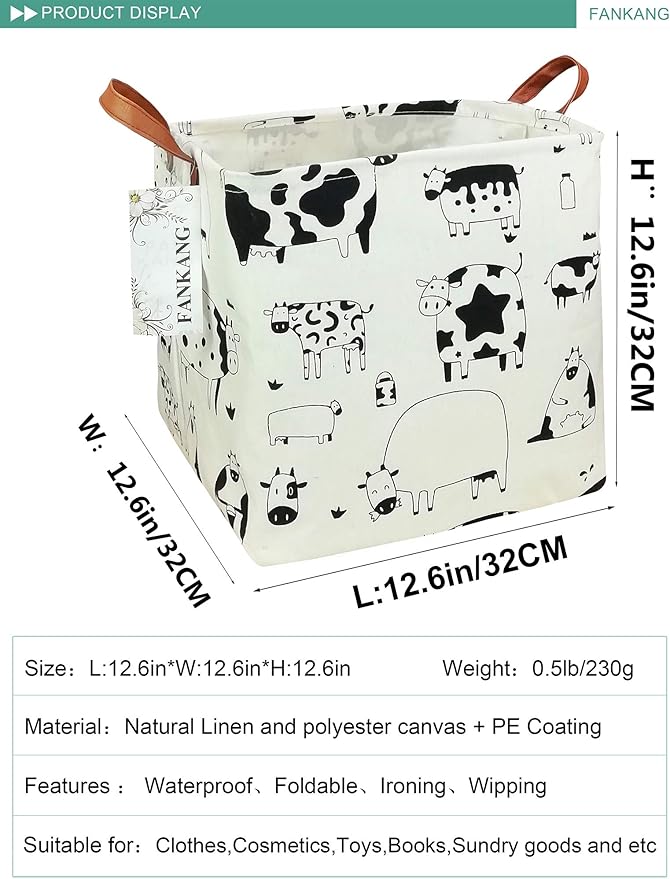 FANKANG Square Nursery Hamper Storage Bins Canvas Laundry Basket Foldable