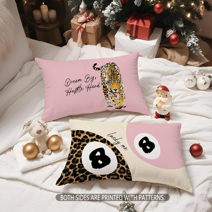 Foritho Trendy Leopard Lucky 8 Ball Pillow Covers 20x12, Cheetah Leopard Print Room Decor, Funky Preppy Leopard and Black Billiards Decorative Throw Pillow Covers for Girls Dorm Apartment，Set of 2