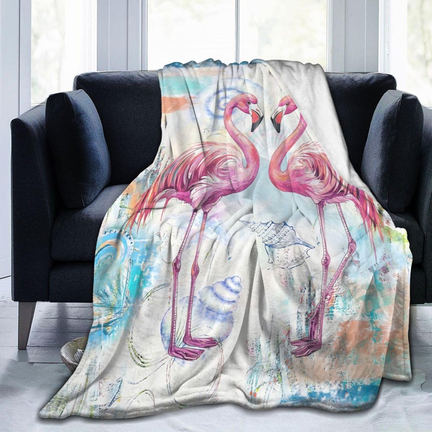 Baegopa Flamingo Blanket Gifts for Girls Boys Coastal Beach Throw Cozy Plush Fleece Flannel Lightweight Fuzzy Party Blankets for Women Men 50"X40"