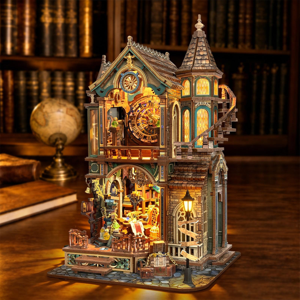 LORENOOK Magic Clock Tower Book Nook, Miniature Building Kit with LED Light