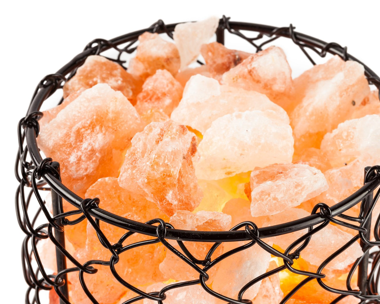 Hemingweigh Natural Hand Carved Crystal Salt Lamp with Salt Chips- Natural Himalayan Salt Crystals | Metal Cylinder Basket Lamp 17cm Electric Wire & Bulb
