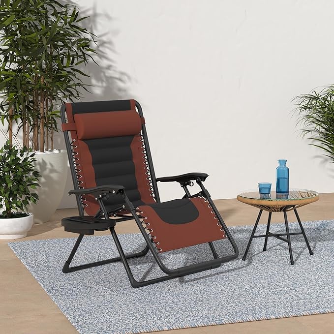 Best Choice Products Oversized Padded Zero Gravity Chair, Folding Outdoor Patio Recliner, XL Anti Gravity Lounger for Backyard w/Headrest, Cup Holder, Side Tray, Polyester Mesh - Rust/Black