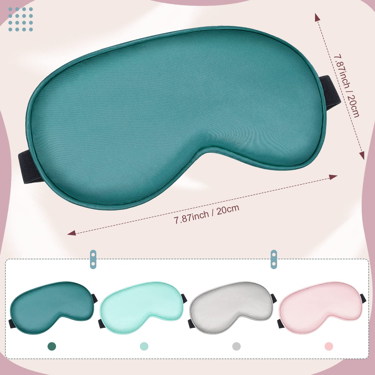 BBTO 4 Pcs Silk Sleep Eye Masks Smooth Soft Satin Eye Covers with Adjustable Strap Blindfold for Sleeping Blocking Out Lights Travel Relaxation (Royal Blue, Dark Green, Navy Blue, Black)