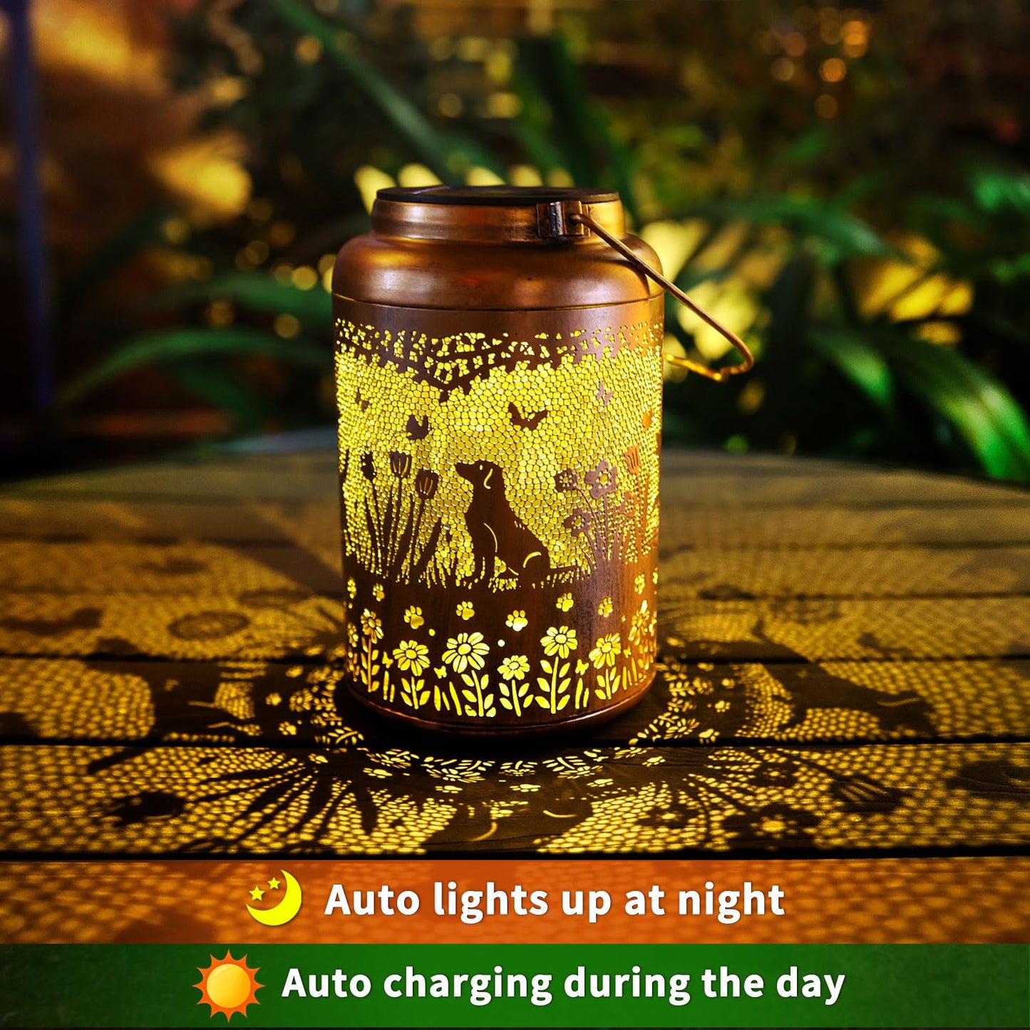 Dog Solar Lanterns Outdoor Waterproof Garden Decor Solar Lights Gifts for Women Men Mom Hanging Lantern LED Light Metal Dog Decoration Outside for Yard,Lawn,Porch,Patio,Tabletop