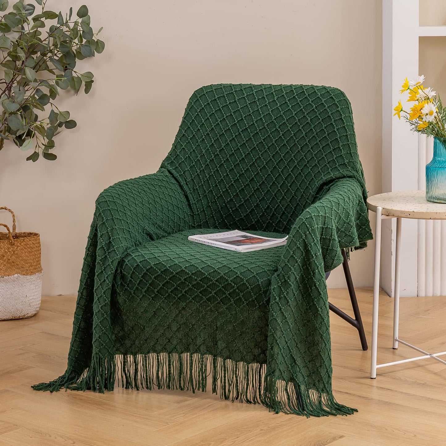 Lunarose Throw Blanket for Couch,Soft Cozy Knit Blanket,Lightweight Decorative Throw for Sofa Chair Bed Travel and Living Room-All Seasons Suitable for Women,Men and Kids (Green-A, 50"x60")