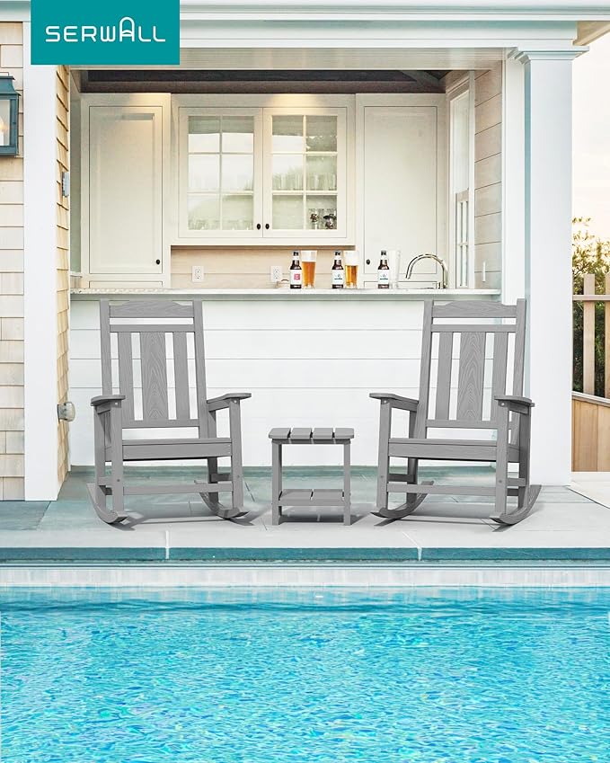 SERWALL Oversized Rocking Chair Set of 2 Outdoor, HDPE Outdoor Rocking Chair Set of 2, Space Gray