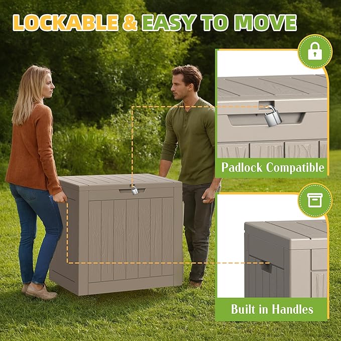 30 Gallon Outdoor Storage Box Weather Resistant UV Protection Waterproof Resin Deck Box for Garden, Patio, Porch, Delivery(Gray，30 Gallon)
