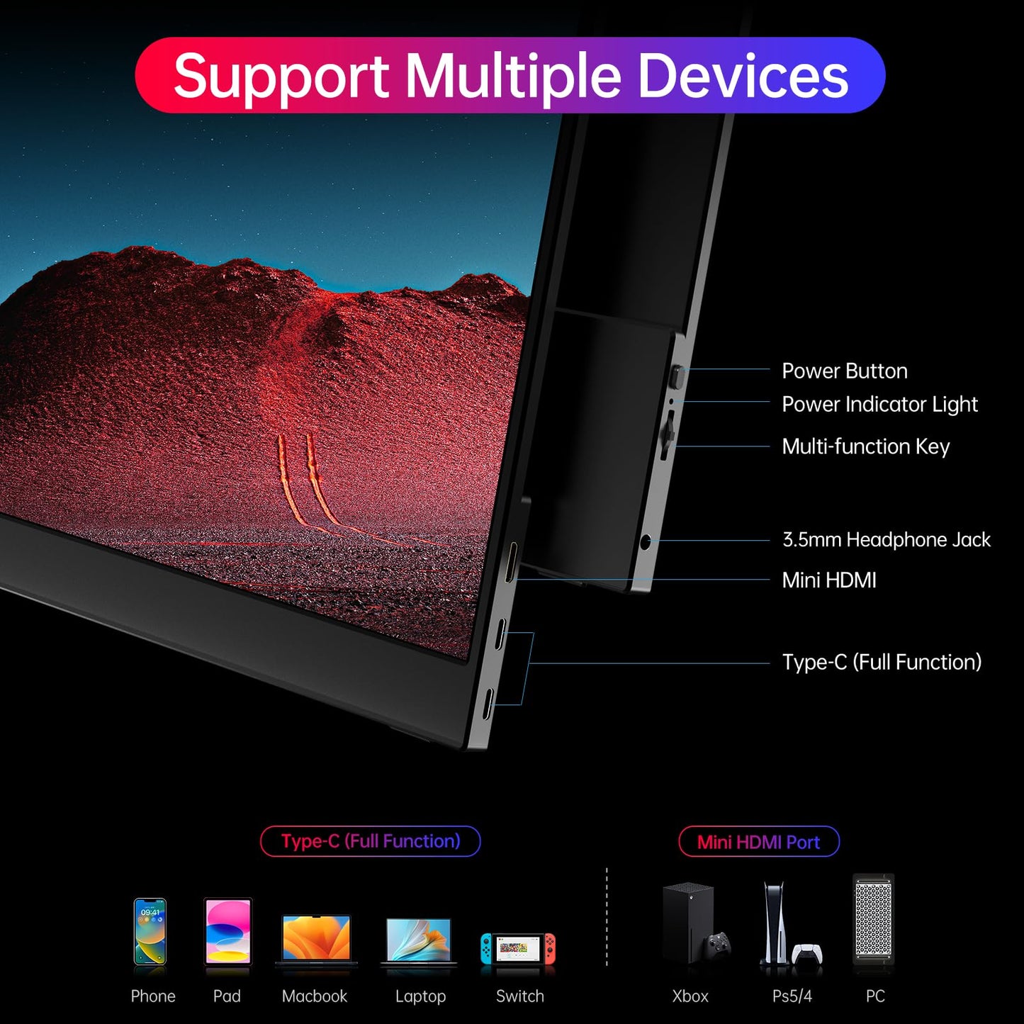 15.6inch Portable Monitor,1080P USB-C HDMI Second External Monitor for Laptop,PC,Mac Phone,PS,Xbox,Swich,IPS Ultra-Thin Zero Frame Gaming Display/Premium Smart Cover