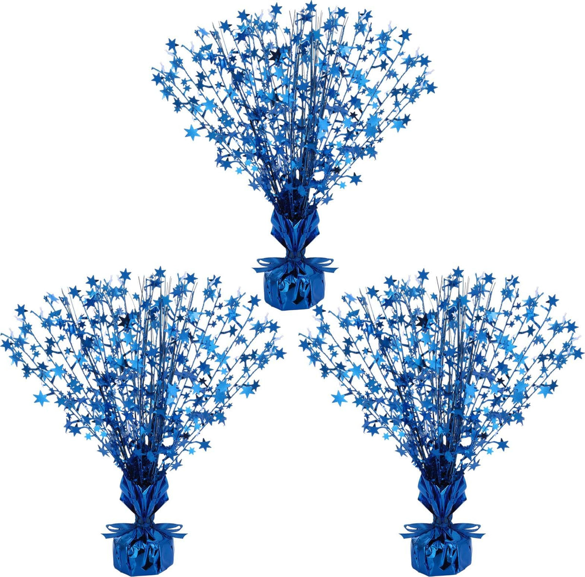 Crowye 3 Pcs Table Centerpiece for Party Blue Star Table Decoration Metallic Foil Spray Centerpiece for Birthday 4th of July 250th Anniversary Party Decorations